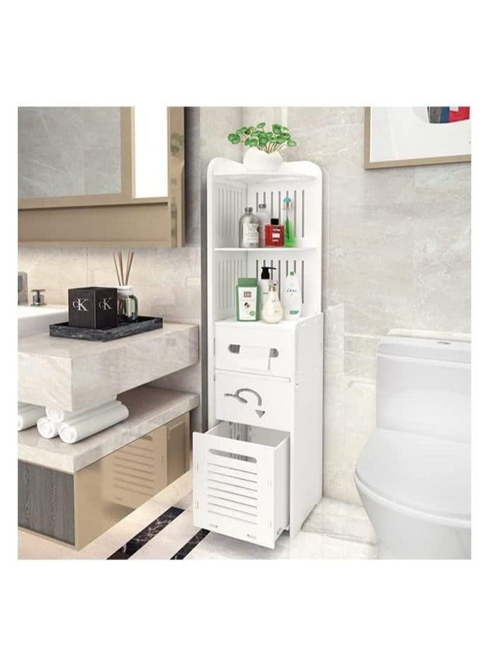 LINGWEI Small Bathroom Storage Corner Floor Cabinet with Doors and Shelves Thin Toilet Vanity Cabinet Narrow Bath Sink Organizer Towel Storage Shelf For Paper Holder White  - Image 3