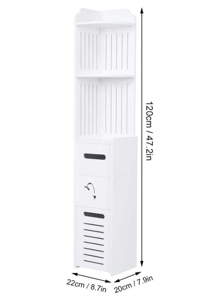 LINGWEI Small Bathroom Storage Corner Floor Cabinet with Doors and Shelves Thin Toilet Vanity Cabinet Narrow Bath Sink Organizer Towel Storage Shelf For Paper Holder White  - Image 4