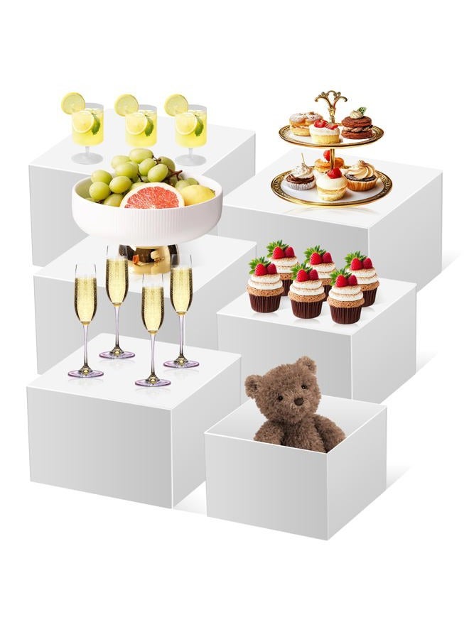 Piopiocoing 6 Pcs Various Size Buffet Risers，Food Risers for Buffet Table，White Acrylic Display Risers Shelf for Catering, Party, Jewelry & Collectibles, Acrylic white boxes for food display with - Image 1