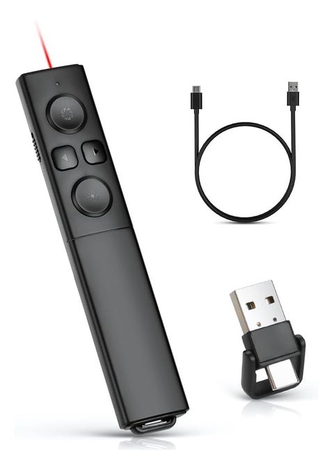 Wireless Presenter Clicker, PowerPoint Clickers, 2-In-1 USB Type C Presentation Clicker, Hyperlink Volume Control Remote Control Laser Pointer Pen For Keynote, Ppt, Mac, Pc, Laptop