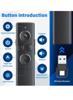 Fanski Wireless Presenter Clicker, PowerPoint Clickers, 2-In-1 USB Type C Presentation Clicker, Hyperlink Volume Control Remote Control Laser Pointer Pen For Keynote, Ppt, Mac, Pc, Laptop  - Image 2