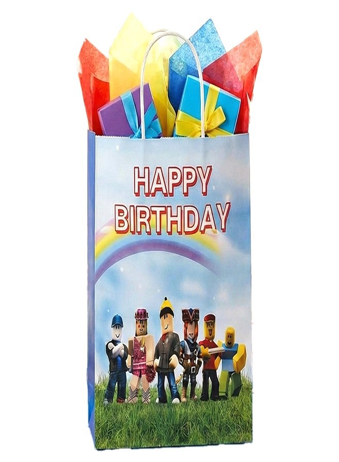 IndoTribe 16 Pcs Game Theme Gift Bags with Handles Goodie Bags Party Favor Bags Paper Bags with Handles for Candies, Treaty, Gifts and Return Gift Pixel Birthday Party Favors Video Game Birthday Party Supplies - Image 1