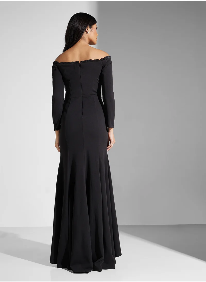 Namshi x Off Shoulder A Line Gown With Smocking Detail