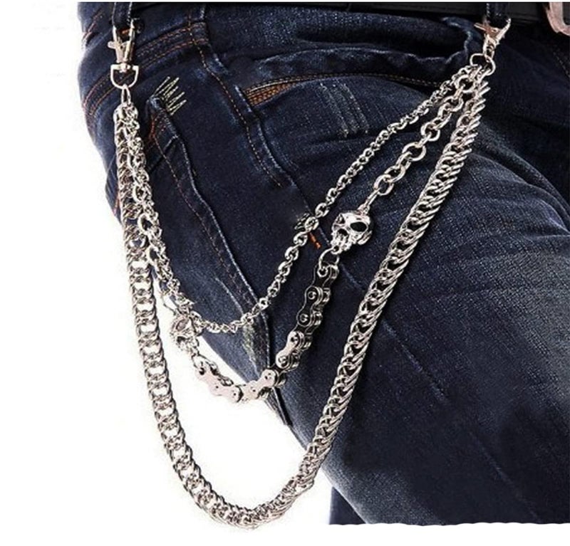 XINSHUN XINSHUN WYhui Hip Mall Men Nonmainstream EMO Rock Trousers Wallet Key Chain Punk Pants Skull Tide Stud Motorcyle Jean Gothic 