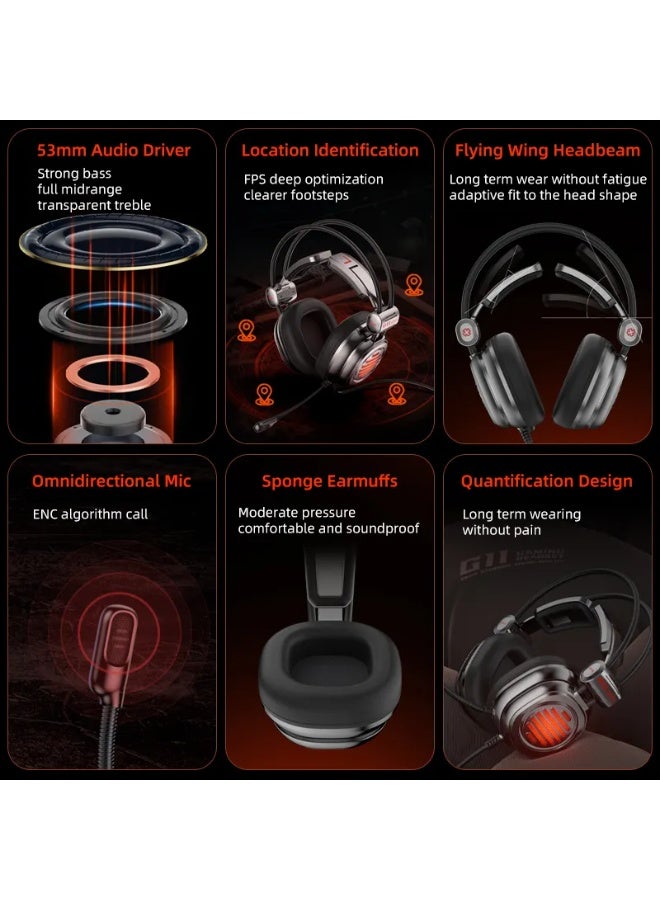 PIVA G11 Wired Headphones with 3.5mm AUX Jack Powerful 53mm audio driver delivers clear and powerful sound with fine details for an immersive audio experience while gaming Virtual channel with microphone and noise-canceling gaming headset Compatible with most devices such as PC, PlayStation, Xbox, and smartphones - Image 3