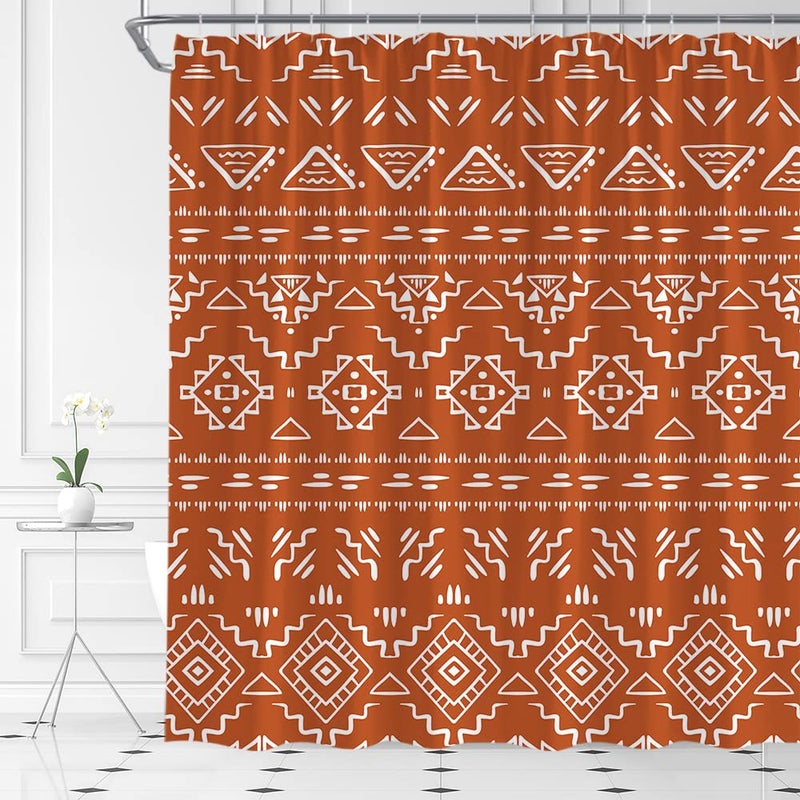 ABONAN Boho Geometric Shower Curtain Orange Modern Farmhouse Tribal Retro Western Aztec Abstract Mid Century Art Fabric Bathroom Curtains Decor Set with Hook70 WX70 H