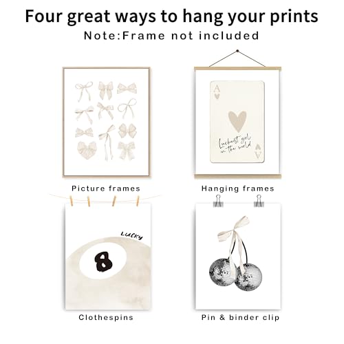 okaxscm Beige Coquette Trendy Preppy Wall Art Prints Set of 4, Coquette Room Decor, Preppy Room Decor Aesthetic, Beige Bow Disco 8 Ball Cherry Wall Decor Posters for Girls Bedroom Dorm, 8x10 Unframed - Image 2