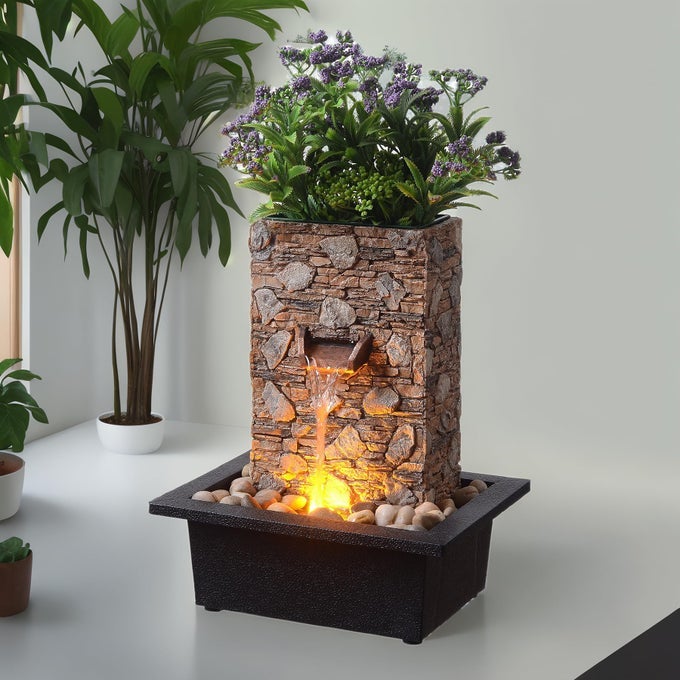 INDOOR WATERFALL FOUNTAIN TABLETOP WATER FOUNTAIN FOR SERENE MEDITATION RELAXATION AUTOMATIC PLANT WATERING IN RESIN MATERIAL HOME OFFICE DECOR23111