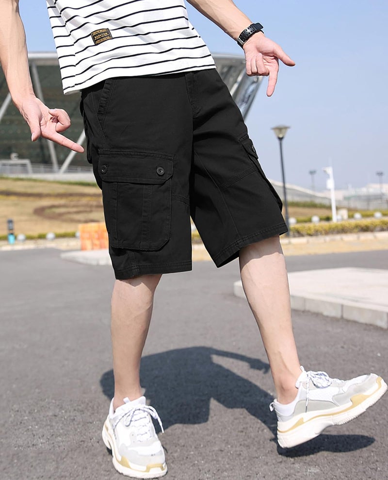 Basoteeuo Mens Cargo Shorts Casual Lightweight with Multi Pockets Summer Outdoor Shorts Black Size 34 - Image 3