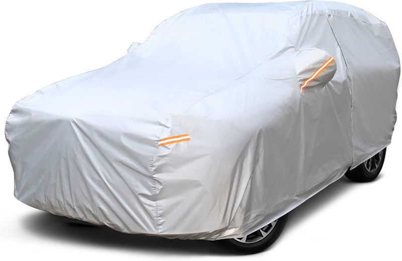 SEAZEN غطاء سيارة مكون من 6 طبقات، مقاوم للماء، مناسب للسيارات الكبيرة مثل الـ SUVs، مزود بباب بسحاب، يوفر حماية من الثلوج وأشعة الشمس والرياح، مصنوع من قماش نافذ للهواء (يناسب السيارات بطول يصل إلى 175 بوصة). - Image 1