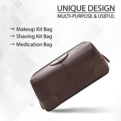 Kara Obama Tan Leather Toiletry Traveling Bag | Multipurpose Travel Organizer Pouch | Shaving Kit Bag for Men | Makeup Cosmetic Pouch for Women | Waterproof Makeup Pouch Bag for Travel - Image 3