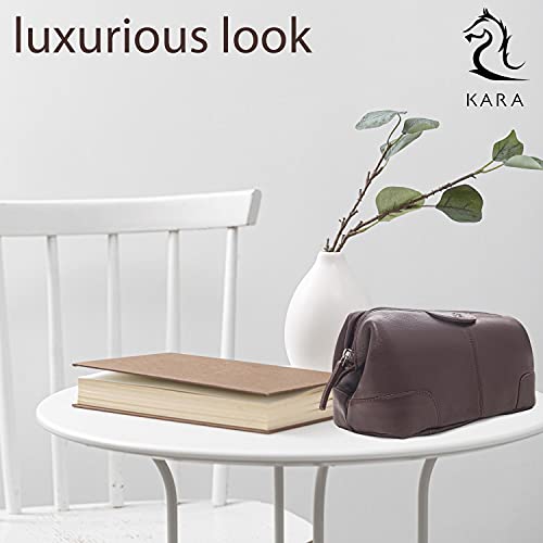 Kara Obama Tan Leather Toiletry Traveling Bag | Multipurpose Travel Organizer Pouch | Shaving Kit Bag for Men | Makeup Cosmetic Pouch for Women | Waterproof Makeup Pouch Bag for Travel - Image 5