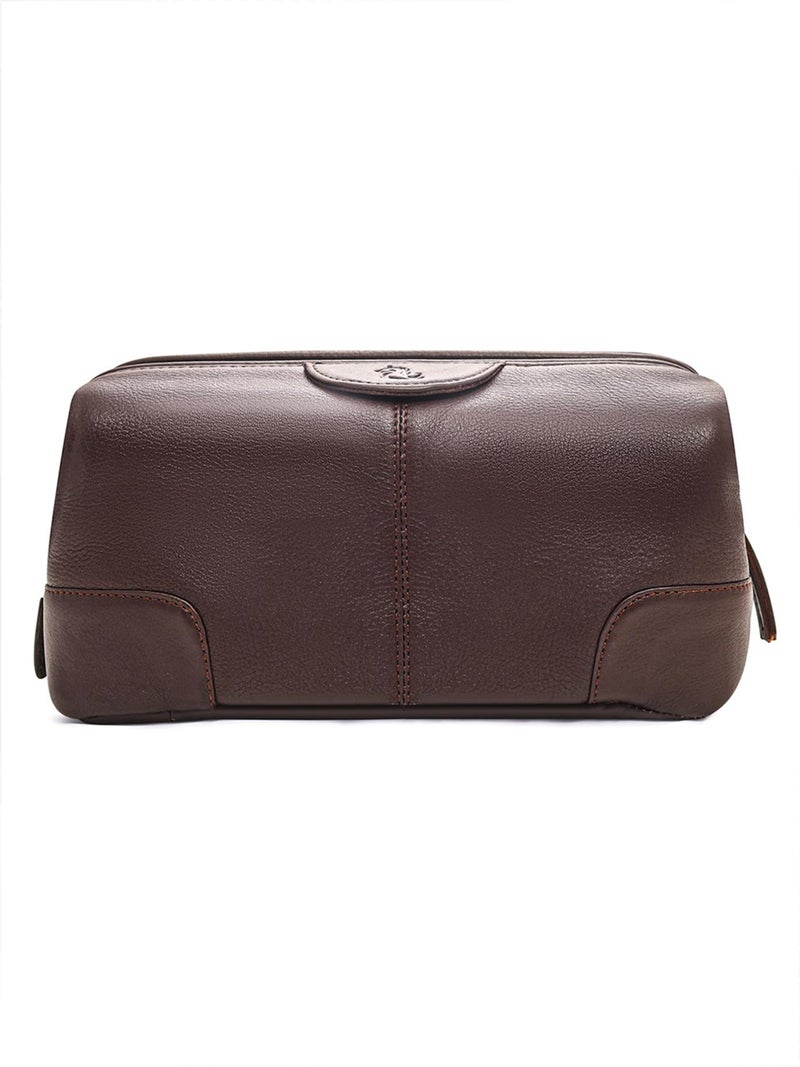 Kara Obama Tan Leather Toiletry Traveling Bag | Multipurpose Travel Organizer Pouch | Shaving Kit Bag for Men | Makeup Cosmetic Pouch for Women | Waterproof Makeup Pouch Bag for Travel - Image 1
