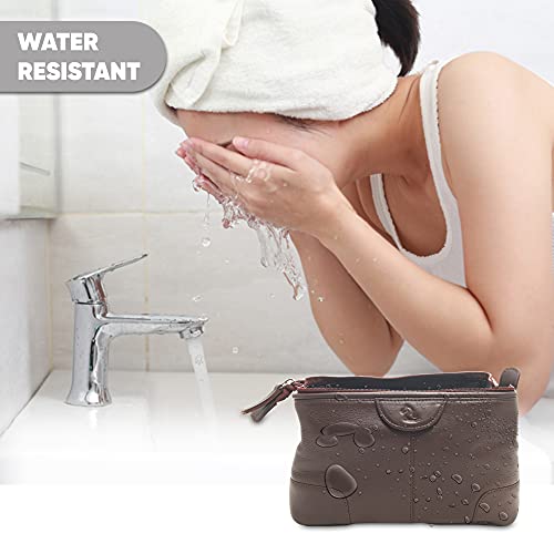 Kara Obama Tan Leather Toiletry Traveling Bag | Multipurpose Travel Organizer Pouch | Shaving Kit Bag for Men | Makeup Cosmetic Pouch for Women | Waterproof Makeup Pouch Bag for Travel - Image 2