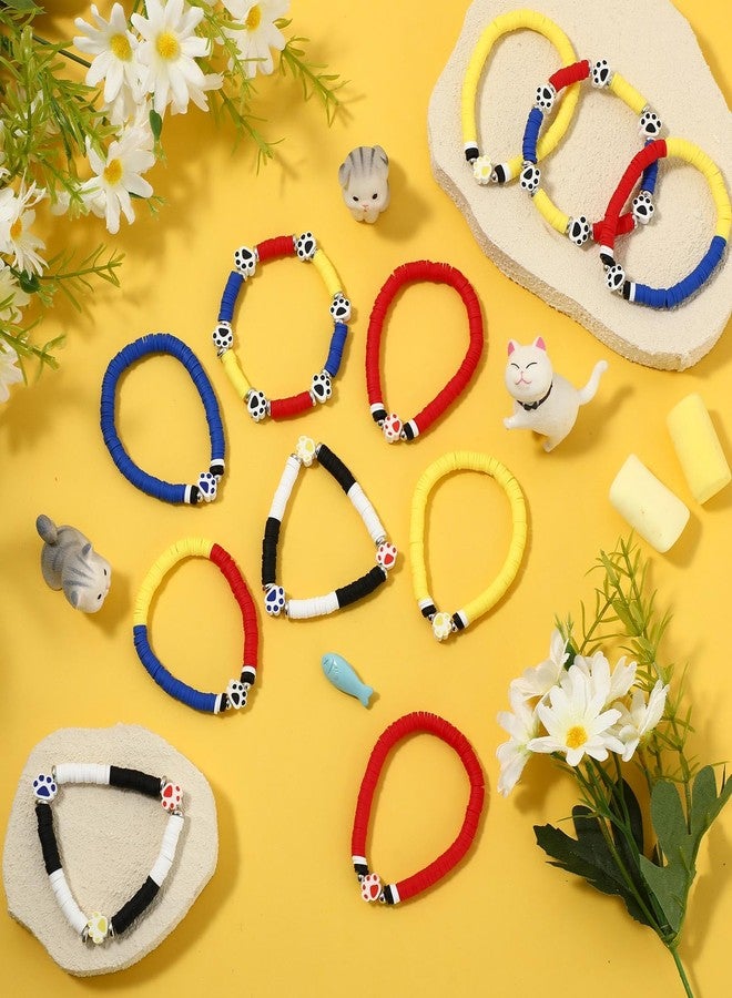 Landical 24 Pcs Dog Paw Themed Party Stretch Beaded Bracelets Bulk Friendship Wristband Heishi Bracelets for Snowflake Dogs Paw Race Car Themed Party Supplies(Red Blue Yellow) - Image 2