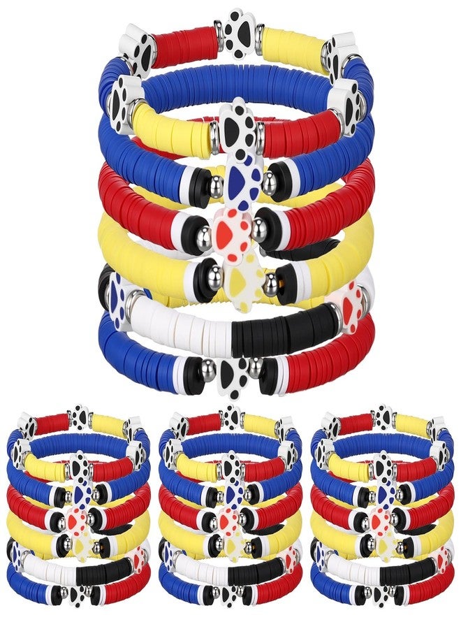 Landical 24 Pcs Dog Paw Themed Party Stretch Beaded Bracelets Bulk Friendship Wristband Heishi Bracelets for Snowflake Dogs Paw Race Car Themed Party Supplies(Red Blue Yellow) - Image 1