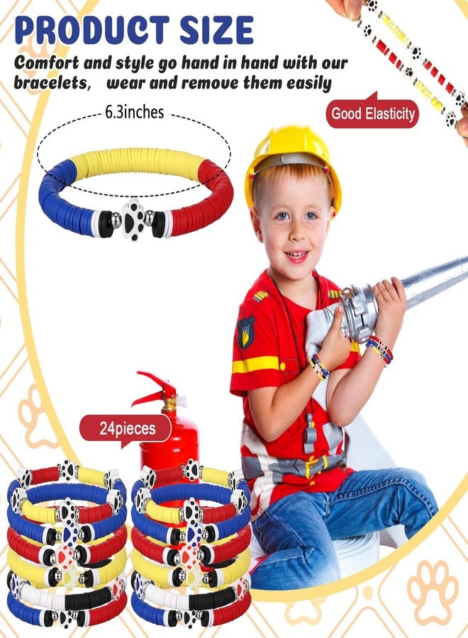 Landical 24 Pcs Dog Paw Themed Party Stretch Beaded Bracelets Bulk Friendship Wristband Heishi Bracelets for Snowflake Dogs Paw Race Car Themed Party Supplies(Red Blue Yellow) - Image 3