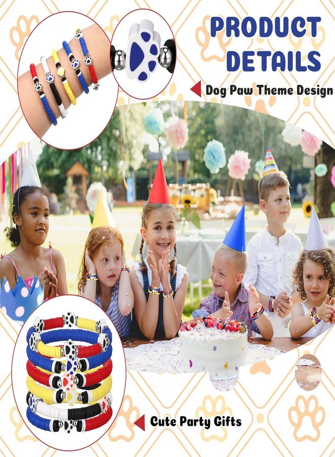 Landical 24 Pcs Dog Paw Themed Party Stretch Beaded Bracelets Bulk Friendship Wristband Heishi Bracelets for Snowflake Dogs Paw Race Car Themed Party Supplies(Red Blue Yellow) - Image 4