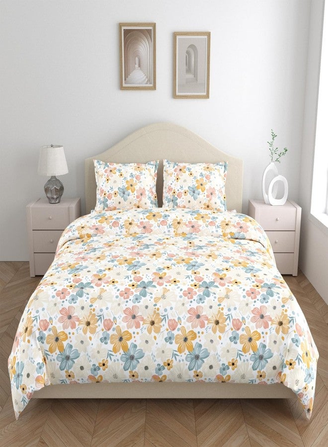 haus & kinder 144 TC Cotton Bedsheet for King Size Bed | King Size Bedsheet for Double Bed with 2 Pillow Covers (108 x 108 Inches) Perfect for Home Décor - Hawaiian Petal - Image 1