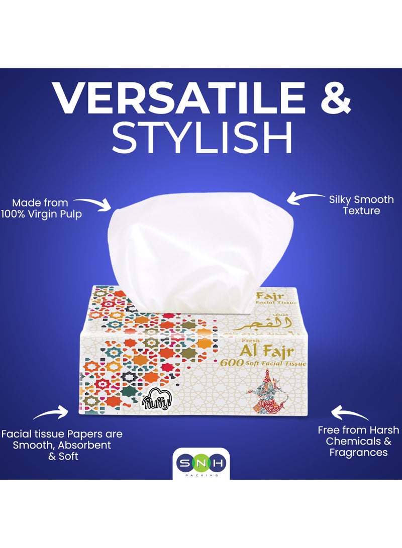 SNH Packing Al Fajr Fluffy Facial Tissue Pack of 5, 300 Sheets × 2 Ply Total 3000 Sheets (600 Sheets Per Pack) - Image 5