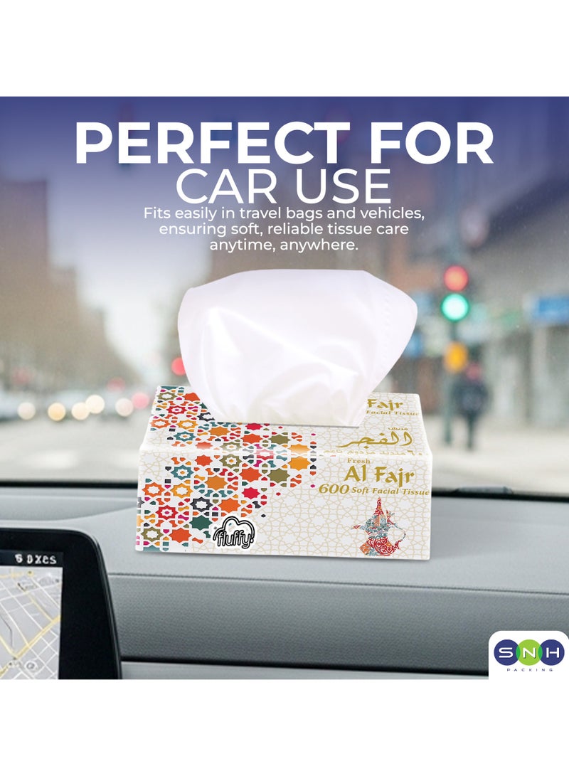 SNH Packing Al Fajr Fluffy Facial Tissue Pack of 5, 300 Sheets × 2 Ply Total 3000 Sheets (600 Sheets Per Pack) - Image 4
