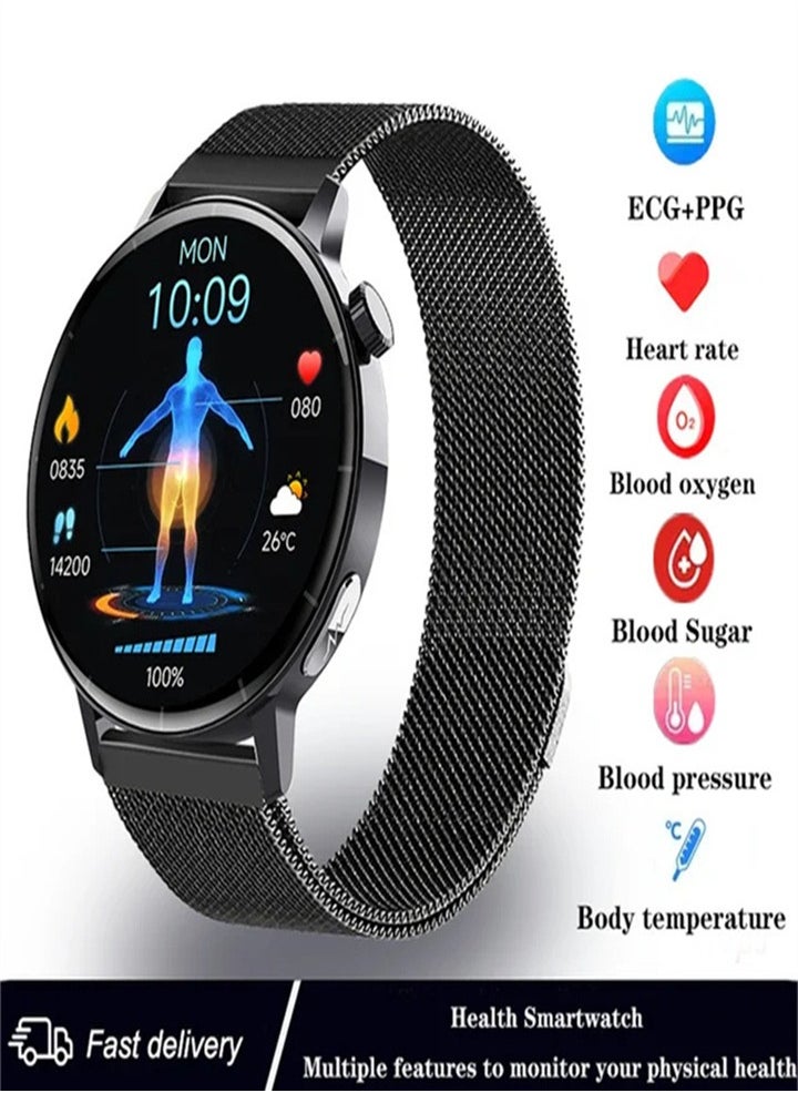 Generic - Smart watch ECG and PPG, Bluetooth calling, non-invasive, blood glucose monitor, uric acid and monitor, Android, iOS, Huawei can all be connected (three strap styles are available) 1pc - Image 1
