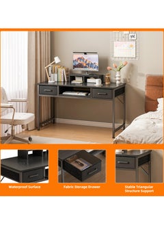Lafulaifu Work Desk with Storage Drawer,  Home Office Desk with Keyboard Tray, Writing Desk with Monitor Stand, Modern Gaming Study Desk for Home Office  - Image 4