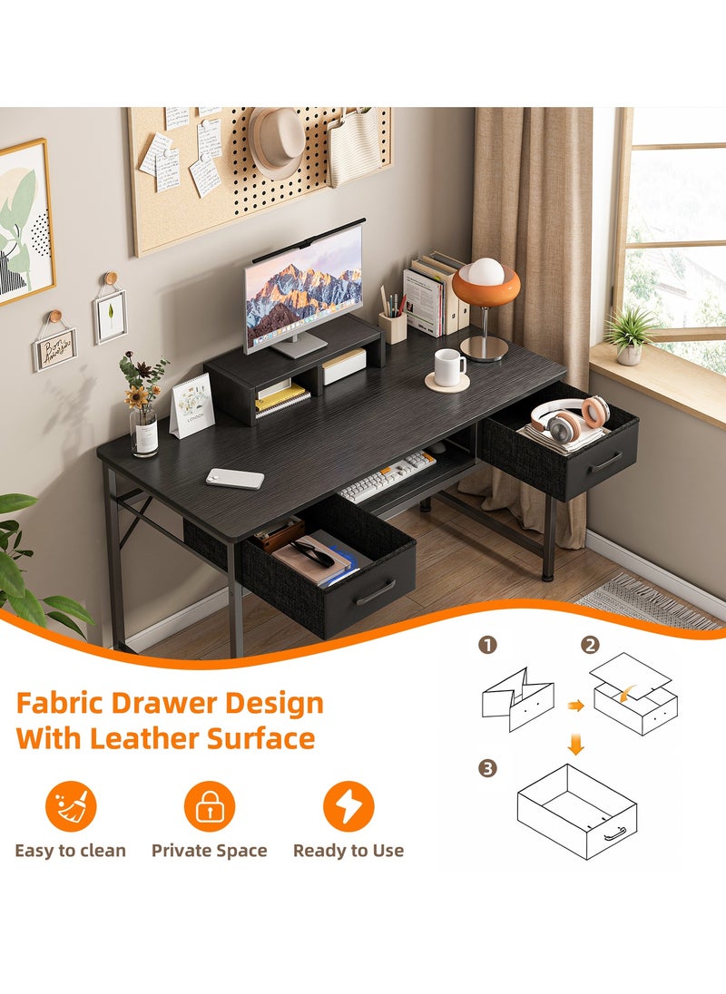 Lafulaifu - Work Desk with Storage Drawer,  Home Office Desk with Keyboard Tray, Writing Desk with Monitor Stand, Modern Gaming Study Desk for Home Office - Image 1