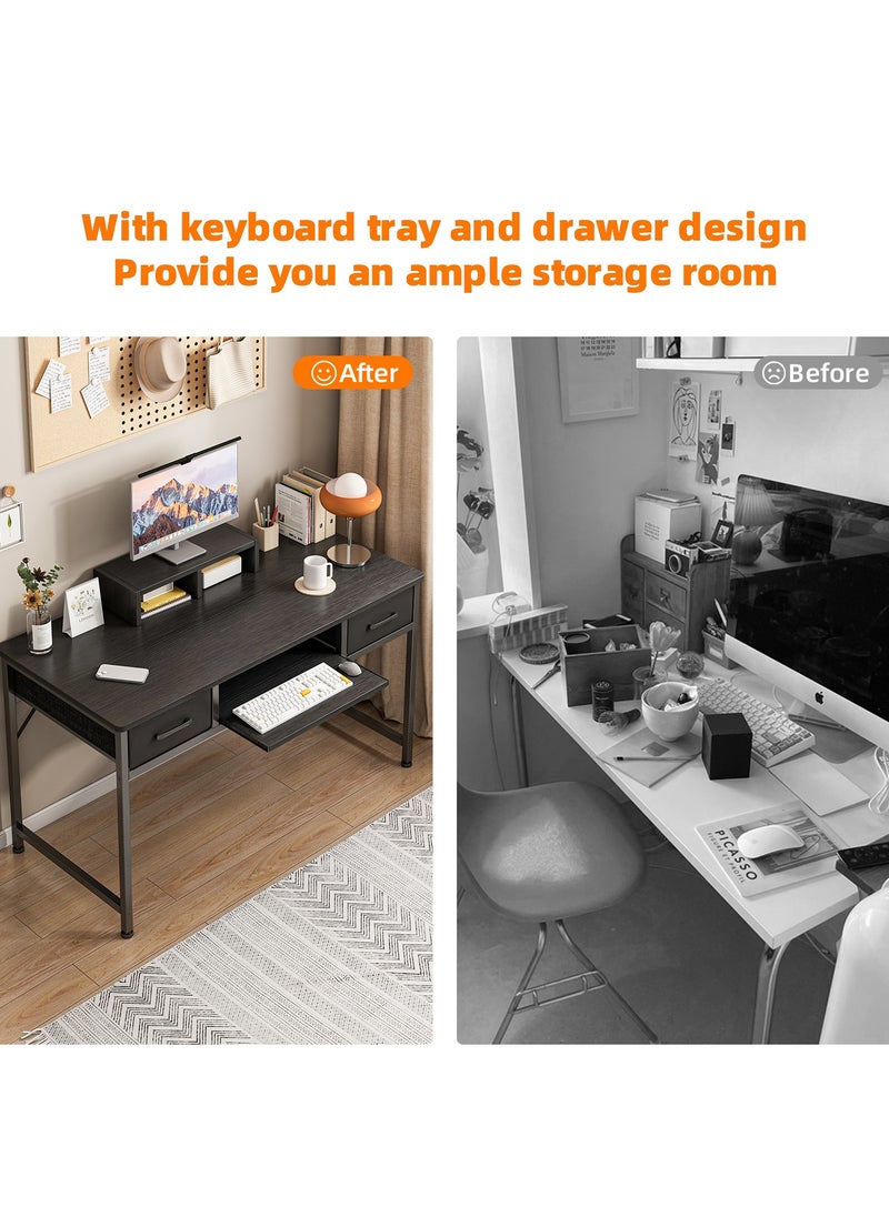 Lafulaifu - Work Desk with Storage Drawer,  Home Office Desk with Keyboard Tray, Writing Desk with Monitor Stand, Modern Gaming Study Desk for Home Office - Image 1