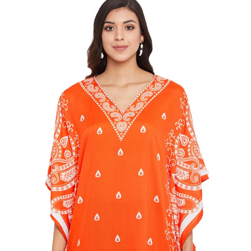 Oussum Paisley Print Kaftan for Women Polyester Caftan Dress Kimono Sleeve Plus Size Beach Maxi Dresses (Orange Paisley Kaftan) - Image 5
