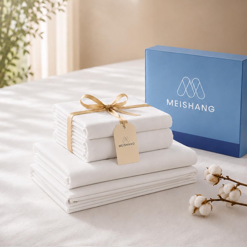 MEISHANG Egyptian Cotton Sheet Set Queen Size Soft Breathable Sateen Weave Durable OekoTex Certified 16 Deep Pockets 4 Piece Queen White - Image 2