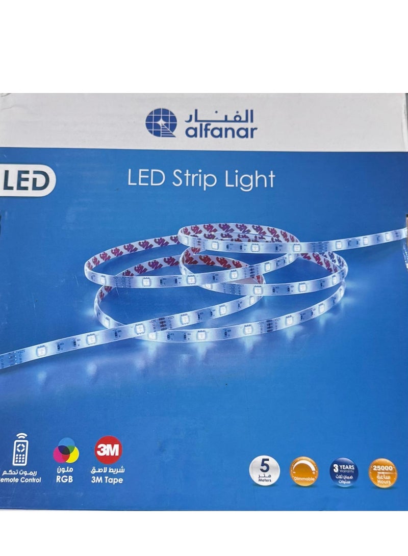 Alfanar LED Strip Light, RGB, Remote Control, 5 Meters, Dimmable, 25,000 Hours, 3M Tape