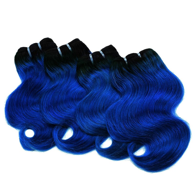 FASHION LINE 8" Human Hair Bundles Ombre Two Tone Brazilian Virgin Hair Extensions Body Wave 50g Bundles (8/8/8/8 Inch, 1b/blue) - Image 3