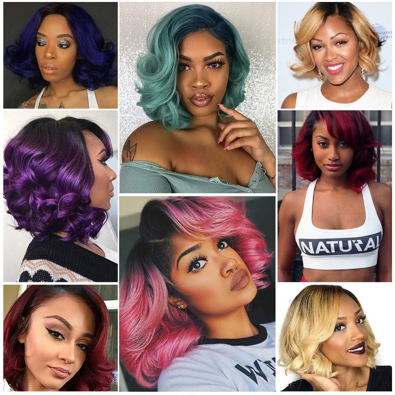 FASHION LINE 8" Human Hair Bundles Ombre Two Tone Brazilian Virgin Hair Extensions Body Wave 50g Bundles (8/8/8/8 Inch, 1b/blue) - Image 2