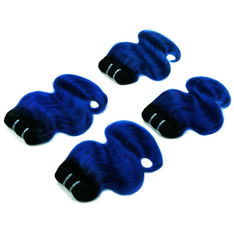 FASHION LINE 8" Human Hair Bundles Ombre Two Tone Brazilian Virgin Hair Extensions Body Wave 50g Bundles (8/8/8/8 Inch, 1b/blue) - Image 4