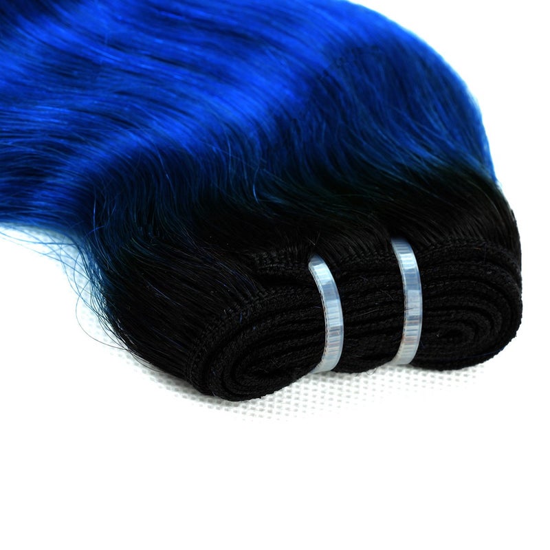 FASHION LINE 8" Human Hair Bundles Ombre Two Tone Brazilian Virgin Hair Extensions Body Wave 50g Bundles (8/8/8/8 Inch, 1b/blue) - Image 5