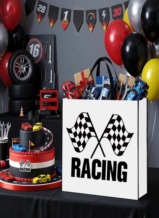 Liobelon 2 Pcs Jumbo Race Car Gift Bags, Extra Large Racing Party Favor Bags with Handles, Non-Woven Checkered Pouch for Birthday Celebrations, Events, Tailgating Victory Party, 19.7x15.7x5.9 Inches - Image 4