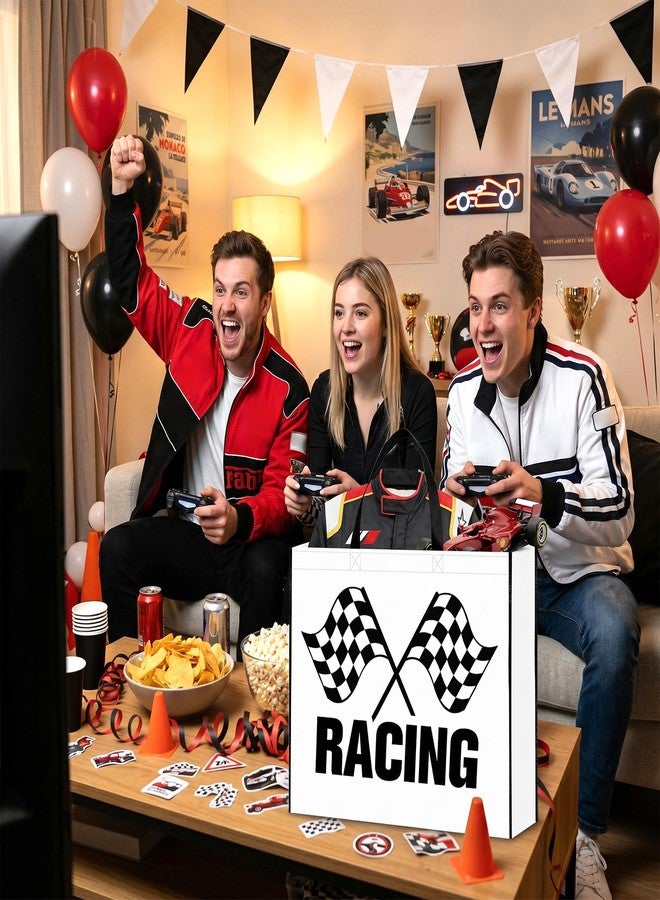 Liobelon 2 Pcs Jumbo Race Car Gift Bags, Extra Large Racing Party Favor Bags with Handles, Non-Woven Checkered Pouch for Birthday Celebrations, Events, Tailgating Victory Party, 19.7x15.7x5.9 Inches - Image 3