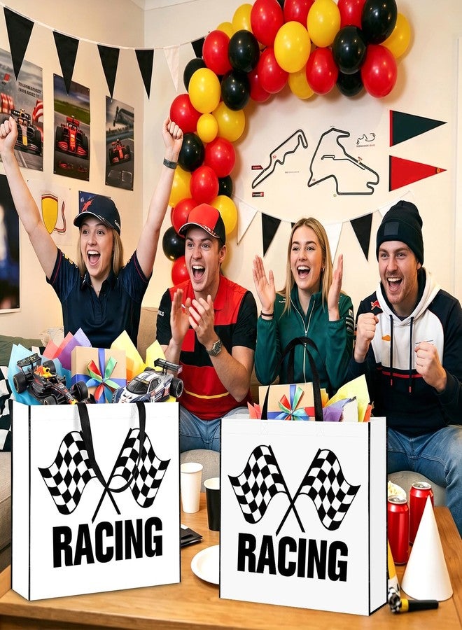Liobelon 2 Pcs Jumbo Race Car Gift Bags, Extra Large Racing Party Favor Bags with Handles, Non-Woven Checkered Pouch for Birthday Celebrations, Events, Tailgating Victory Party, 19.7x15.7x5.9 Inches - Image 2