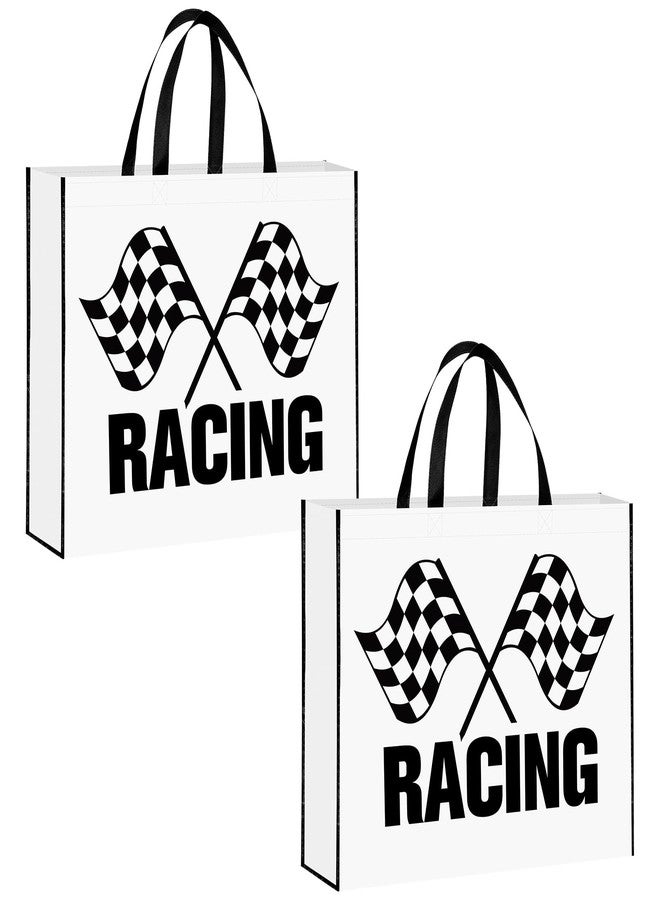 Liobelon 2 Pcs Jumbo Race Car Gift Bags, Extra Large Racing Party Favor Bags with Handles, Non-Woven Checkered Pouch for Birthday Celebrations, Events, Tailgating Victory Party, 19.7x15.7x5.9 Inches - Image 1