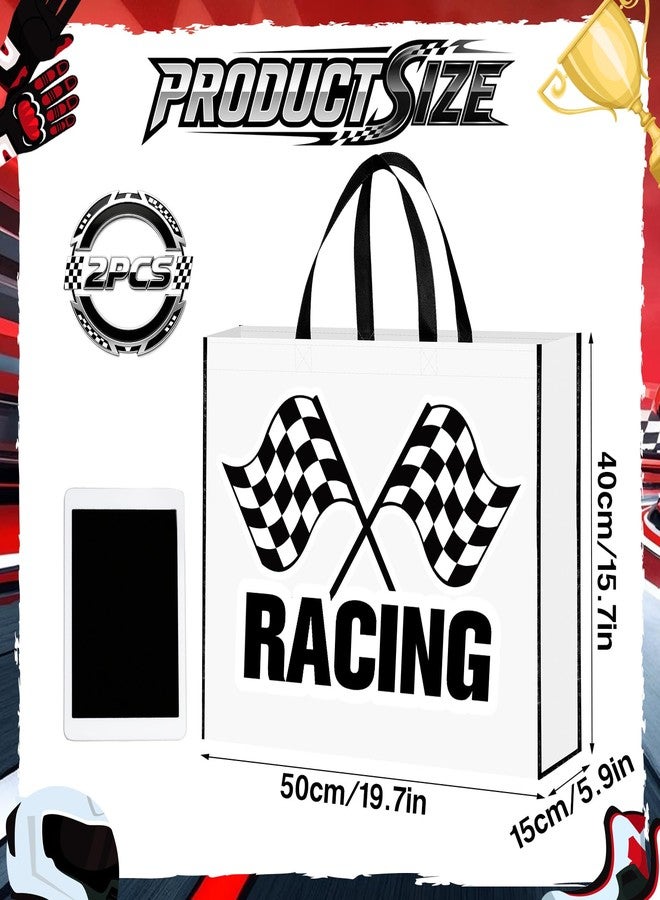 Liobelon 2 Pcs Jumbo Race Car Gift Bags, Extra Large Racing Party Favor Bags with Handles, Non-Woven Checkered Pouch for Birthday Celebrations, Events, Tailgating Victory Party, 19.7x15.7x5.9 Inches - Image 5