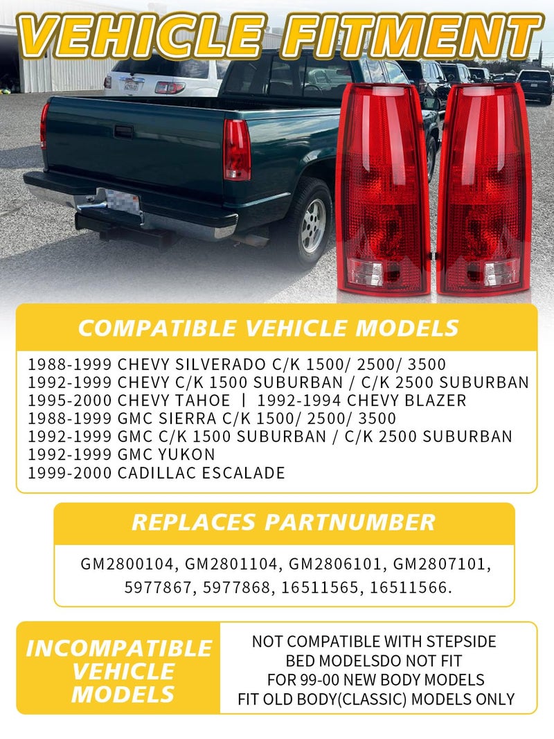 NOVCAPAR Tail Light Assembly for 1988-1998 Chevy GMC Silverado Sierra C/K 1500 2500 3500, Suburban, Tahoe, Blazer, Yukon, Cadillac Escalade – Includes Driver & Passenger Side, Circuit Boards & Bulbs - Image 2