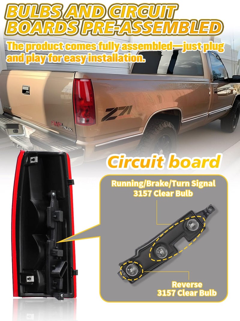 NOVCAPAR Tail Light Assembly for 1988-1998 Chevy GMC Silverado Sierra C/K 1500 2500 3500, Suburban, Tahoe, Blazer, Yukon, Cadillac Escalade – Includes Driver & Passenger Side, Circuit Boards & Bulbs - Image 4