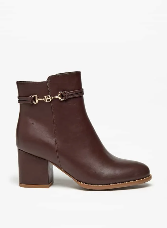 فلورا بيلا من شو إكسبرس Women Solid Ankle Boots with Block Heels and Zip Closure