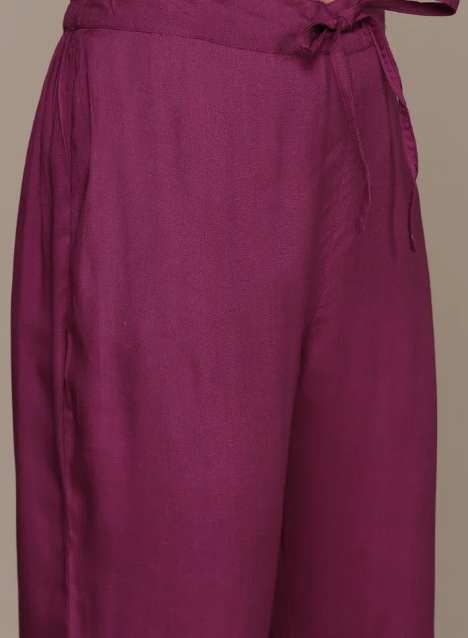 ISHIN Women's Mauve 100% Cotton Printed A-Line Kurta Set