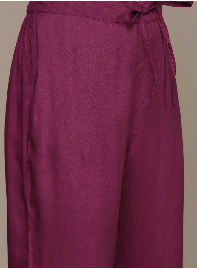 ISHIN Women's Mauve 100% Cotton Printed A-Line Kurta Set  - Image 3