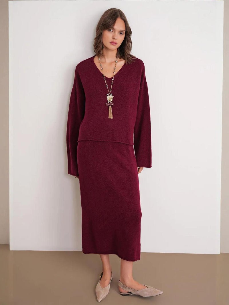 Mixray V-neck Knitwear Sweater & Skirt Co-ord Set - Image 3