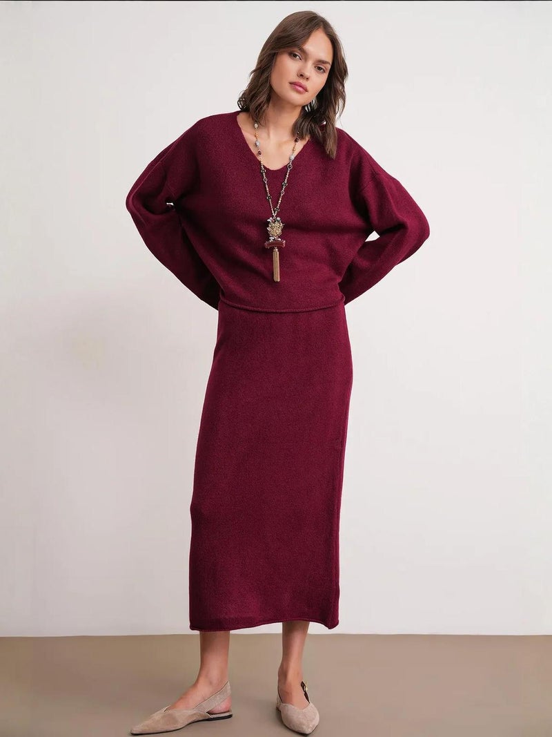 Mixray V-neck Knitwear Sweater & Skirt Co-ord Set - Image 5