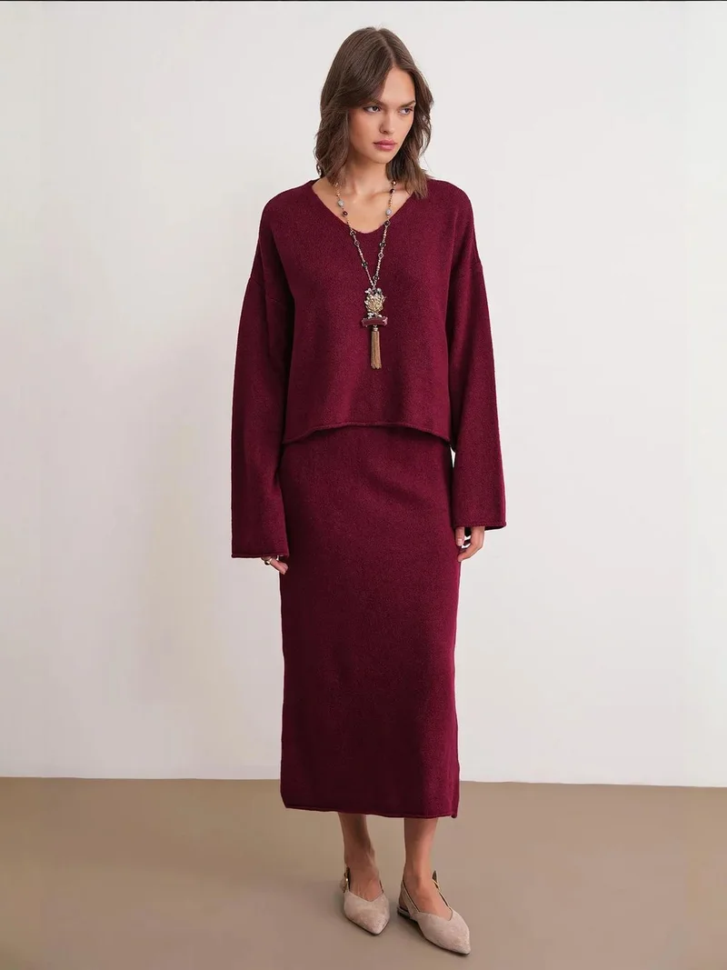 MixRay Mixray V-neck Knitwear Sweater & Skirt Co-ord Set
