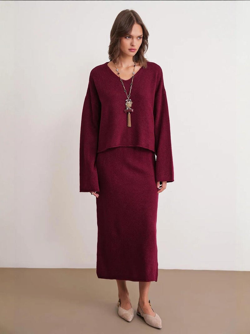 Mixray V-neck Knitwear Sweater & Skirt Co-ord Set - Image 2